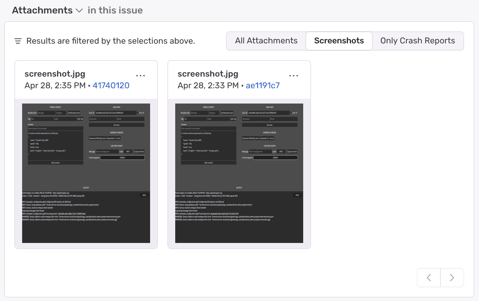 Screenshots List Example